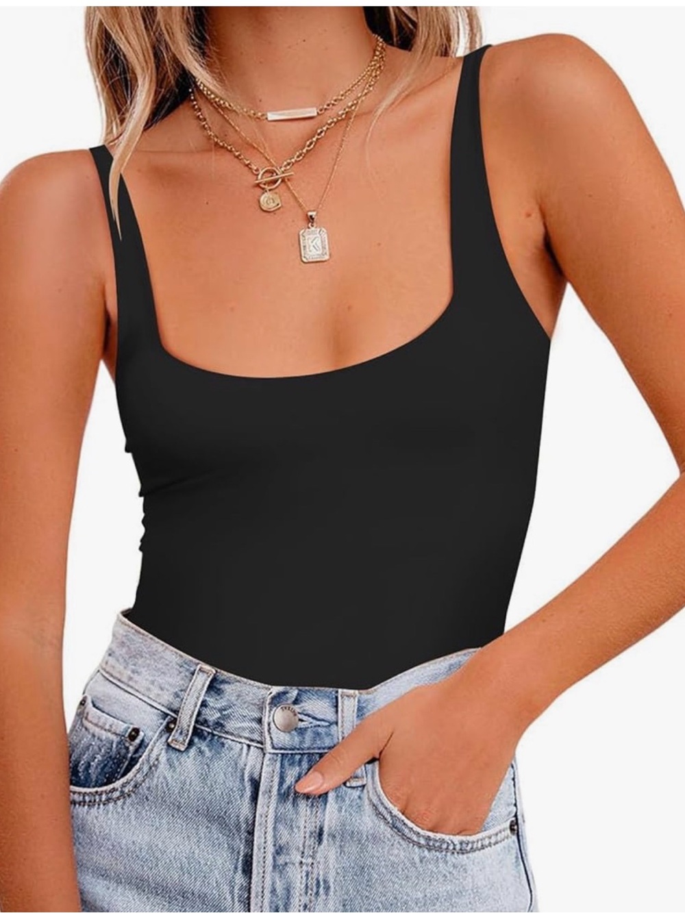 Women’s Black Scoop Neck Tank Bodysuit